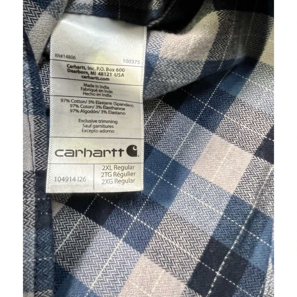 Carhartt 104914-126 Rugged Flex Pearl Snap Flannel Shirt Mens 2XL Blue‎ Plaid - Picture 8 of 10